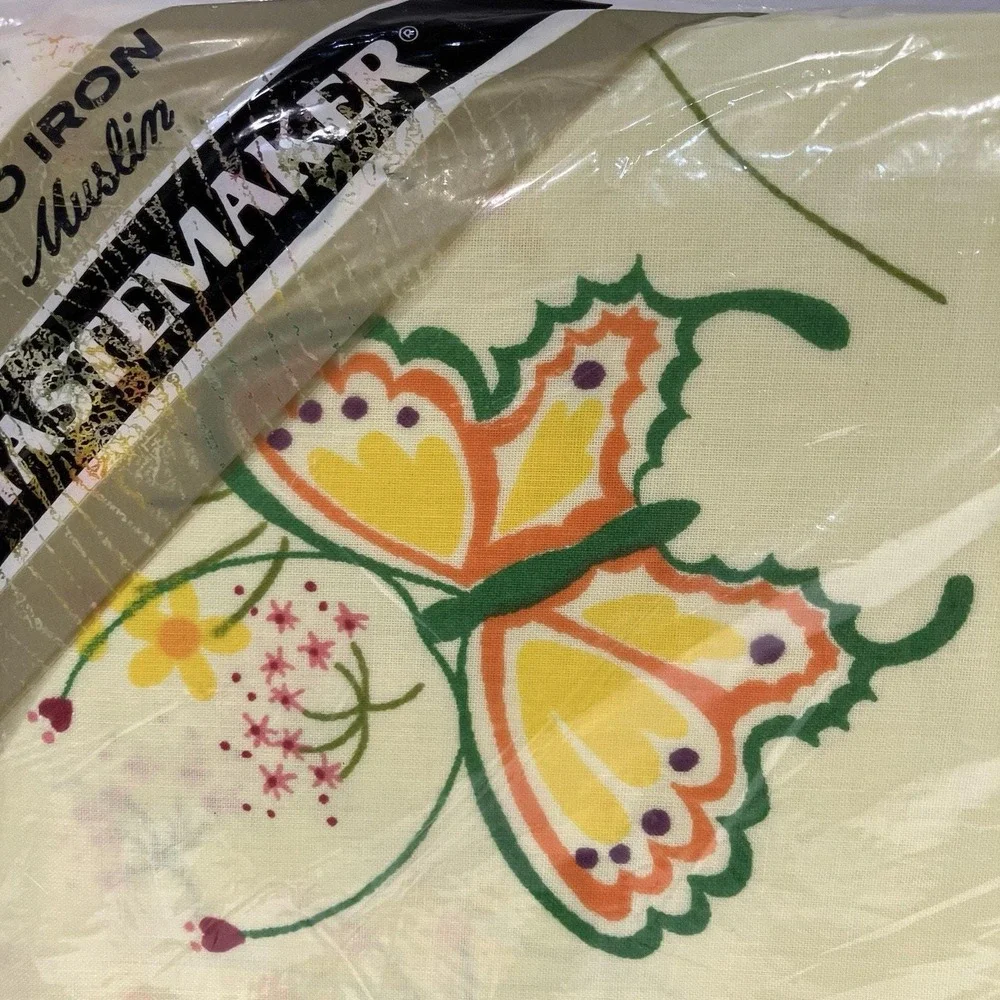 Tastemaker Full Fitted Sheet Summer Fantasy Butterflies No Iron Muslin 70s NOS